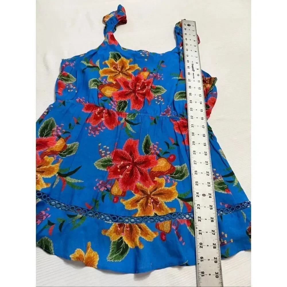 NWT Anthropologie Farm Rio Ruffled Blue Floral Blouse Tank Sleeveless Size Large